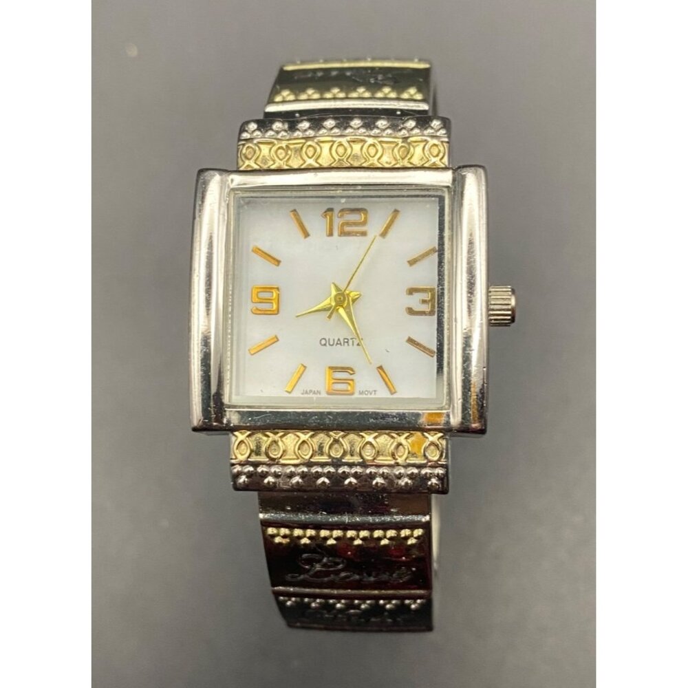 Accutime Womens Cuff Bracelet Watch Two Tone Inspirational Words New Battery
